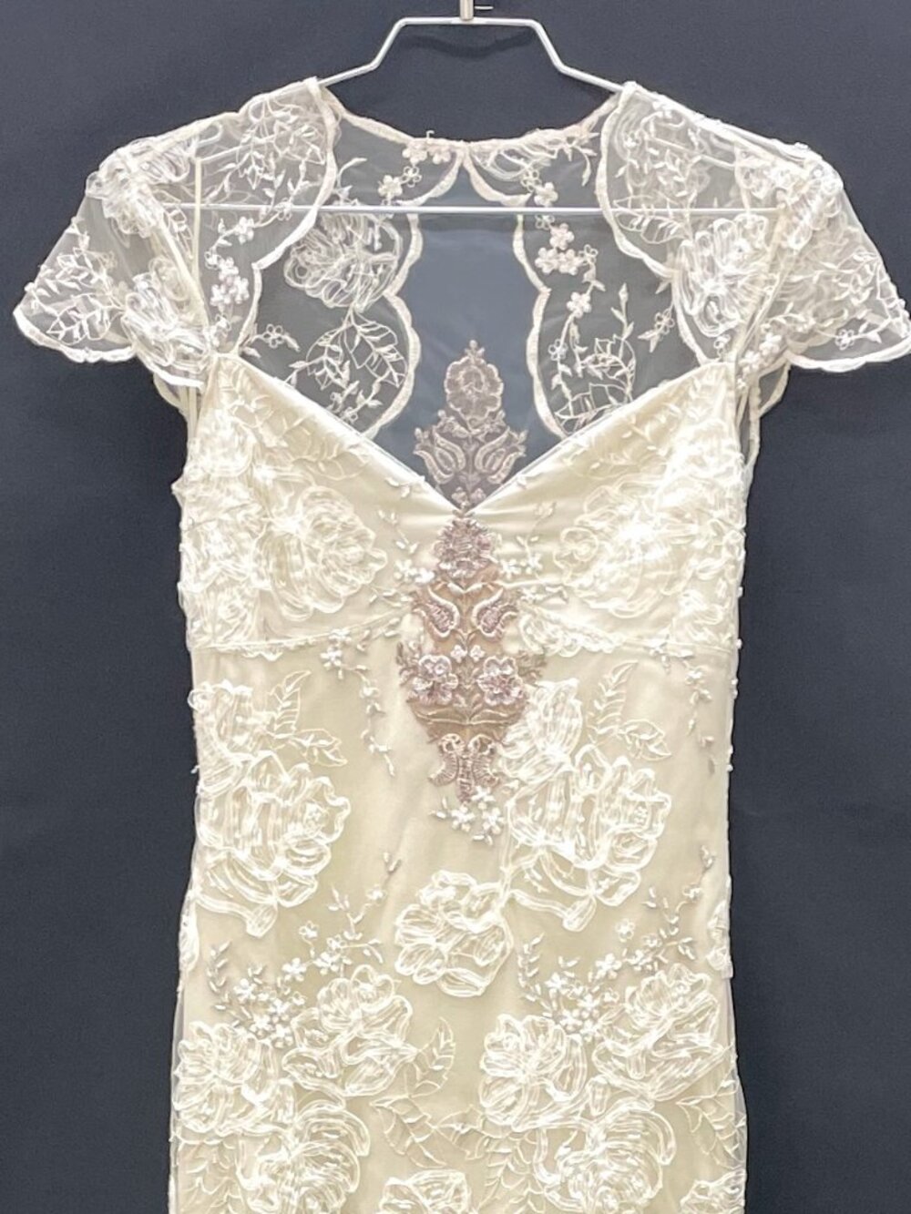 Claire Pettibone Embroidered Lace Sheath Wedding Gown